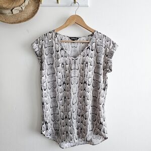 Express Snake Print Women's Tan Black Ivory White Semi Sheer Top Size Small